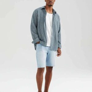 Bermuda Jeans Masculina Reta com Elastano Azul