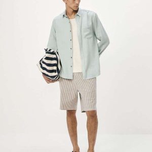 Bermuda Masculina Fio Tinto Listrada Azul