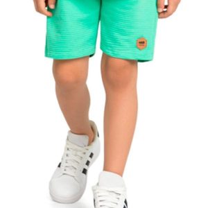 Bermuda Menino em Moletinho Listra Relevo Verde