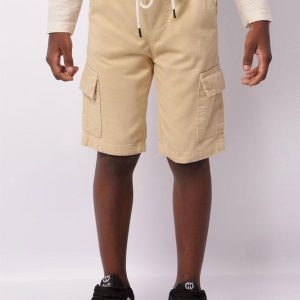Bermuda Sarja Infantil Bolso Cargo Bege