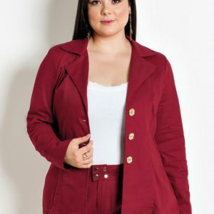 Blazer com Botões Dourados Bordô Plus Size