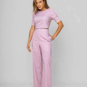 Blusa Alfaiataria Gola Ribana Manga Curta Rosa