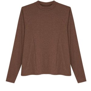 Blusa Ampla em Malha Canelada Marrom
