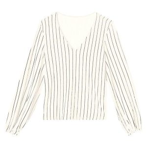 Blusa Ampla em Moletinho Listrado Off White