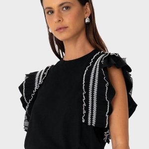 Blusa Babados com Fenda Preto