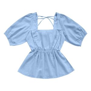 Blusa Cambraia de Algodao Azul