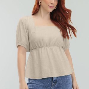 Blusa Cambraia de Algodao Bege