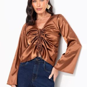 Blusa Chocolate em Tecido Acetinado
