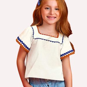 Blusa Cropped Infantil com Aviamentos Off White