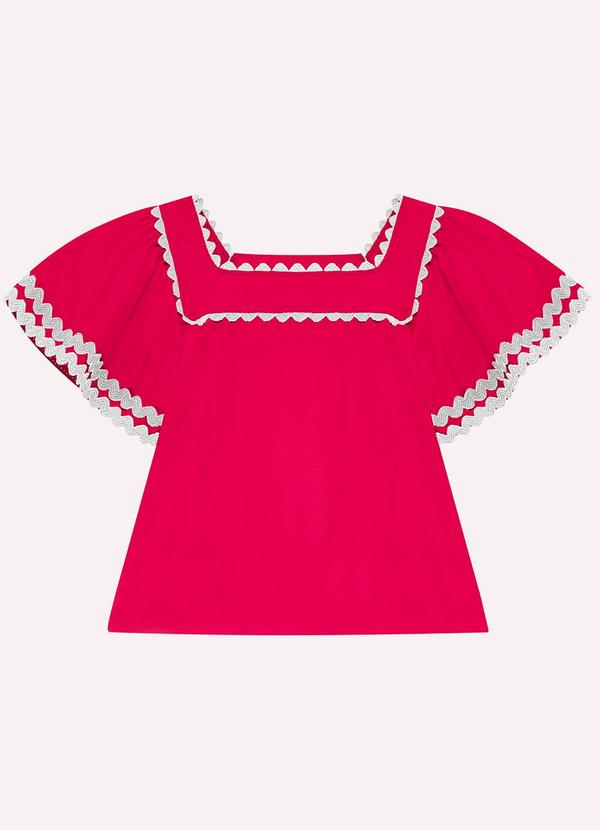 Blusa Cropped Infantil com Aviamentos Rosa
