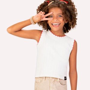 Blusa Cropped Infantil em Ribana Off White
