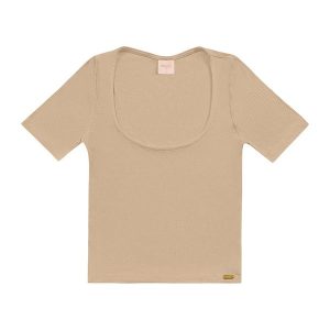 Blusa Decote Quadrado Basic Bege