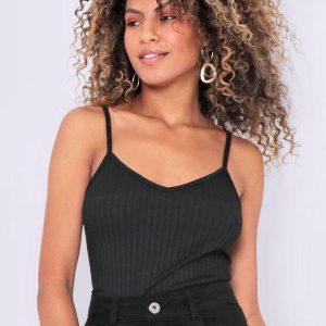 Blusa Feminina Alças Canelada Preta
