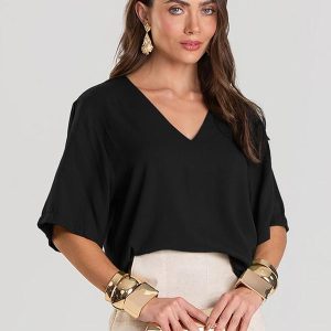 Blusa Feminina Decote V Preto