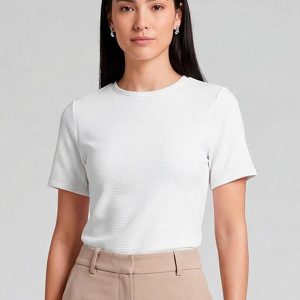 Blusa Feminina Justa com Manga Curta Bege