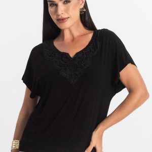 Blusa Feminina Manga Curta Viscotorcion Preto