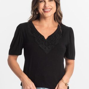 Blusa Feminina Manga Curta Viscotorcion Preto