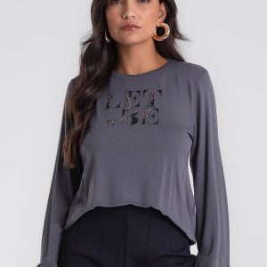 Blusa Feminina Manga Longa Bufante Cinza