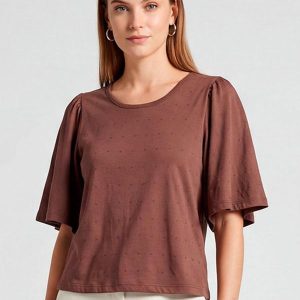 Blusa Feminina com Manga Godê Marrom