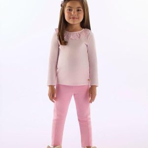 Blusa Infantil Gola Renda Rosa
