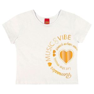 Blusa Infantil Menina Coração Off White