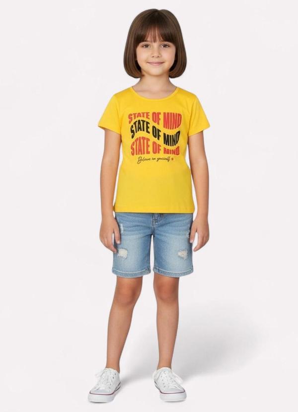 Blusa Infantil Menina Decote Redondo Amarelo