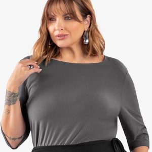 Blusa Manga 3/4 Plus Size Cinza