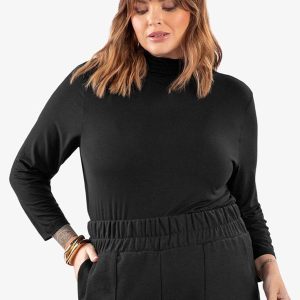Blusa Manga 7/8 Viscotorcion Plus Size Preto