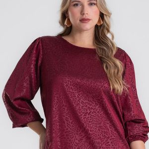 Blusa Manga Bufante Plus Size Vermelho