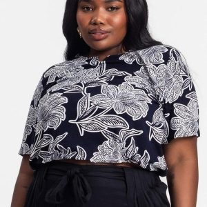 Blusa Manga Curta Estampada Preto