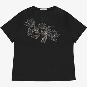 Blusa Manga Curta com Estampa Plus Preto