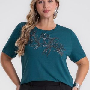 Blusa Manga Curta com Estampa Plus Verde