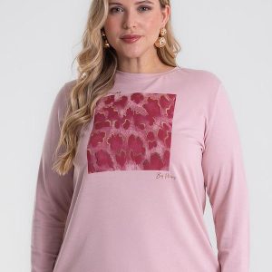 Blusa Manga Longa Estampa Plus Size Rosa