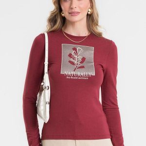 Blusa Manga Longa Estampada Vermelho