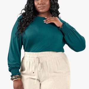 Blusa Manga Longa Lastex Plus Size Verde