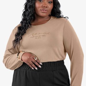 Blusa Manga Longa Plus Size Marrom