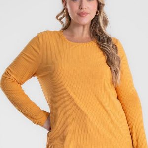 Blusa Manga Longa Ribana Canelada Amarelo