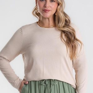 Blusa Manga Longa Ribana Canelada Bege