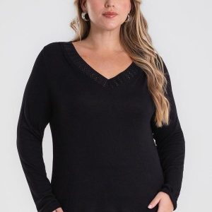 Blusa Manga Longa Visco Plus Size Preto