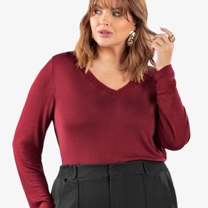 Blusa Manga Longa Visco Plus Size Vermelho