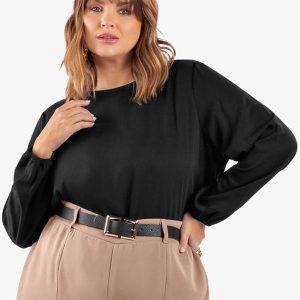 Blusa Manga Longa Viscose Plus Size Preto