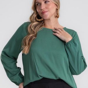 Blusa Manga Longa Viscose Plus Size Verde