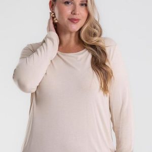 Blusa Manga Longa Viscotorcion Bege