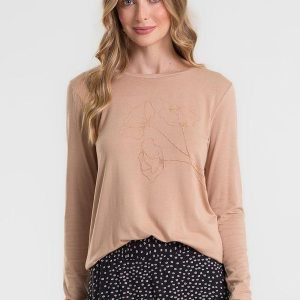 Blusa Manga Longa em Viscotorcion Marrom