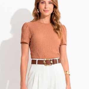 Blusa Marrom em Malha Texturizada