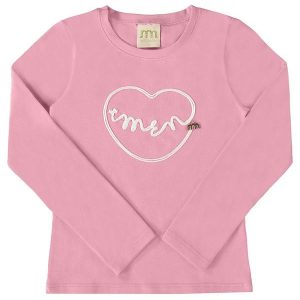 Blusa Menina Cotton Penteado Bordado Rosa