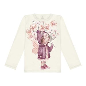 Blusa Menina de Mangas Longas com Strass Rosa
