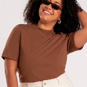 Blusa Plus Size em Algodão Marrom Escuro