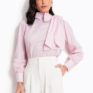 Blusa Rosa Claro em Tecido Plano Tricoline