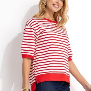 Blusa Vermelha Listrada em Molecotton